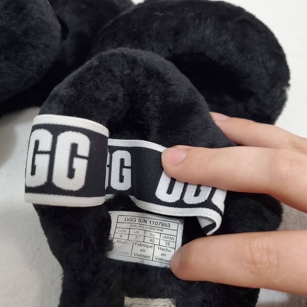 Ugg Oh Yeah Black/White Slingback Fur Slipper Sandals - Picture 6 of 6